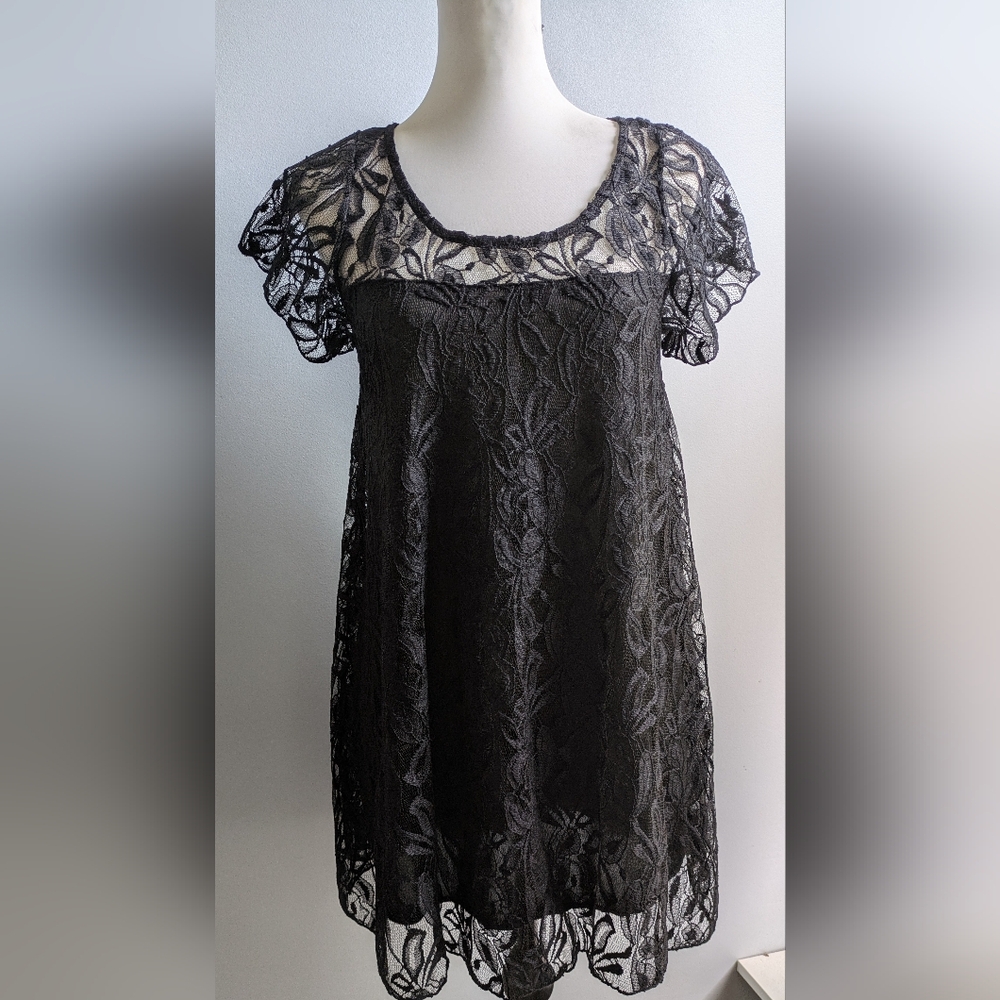 CUTEST Easel Black Lace Lined Flowy Babydoll Dress Size S